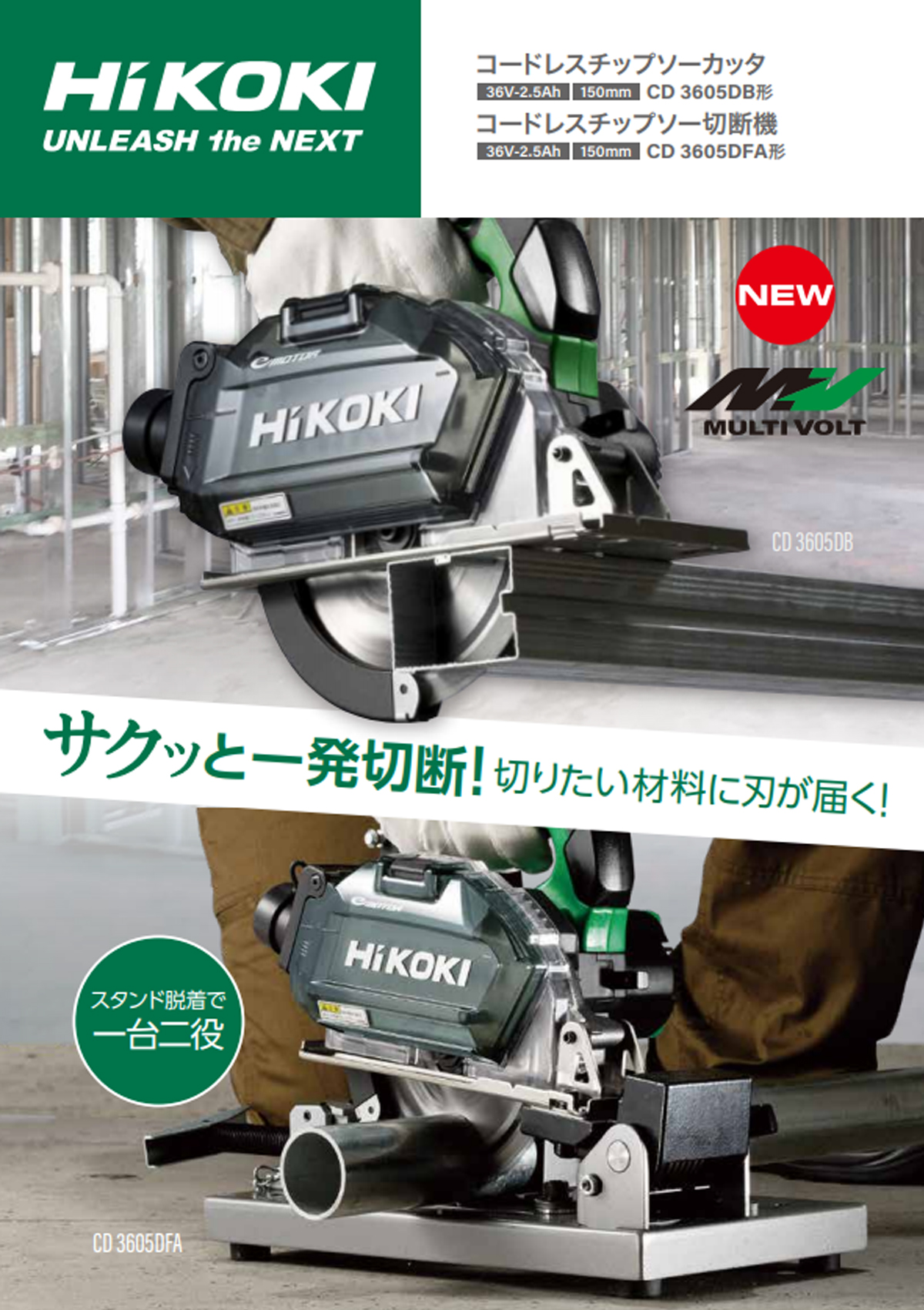 休日 HiKOKI ハイコーキ コードレスチップソーカッター マルチボルトシリーズ CD3605DA XP