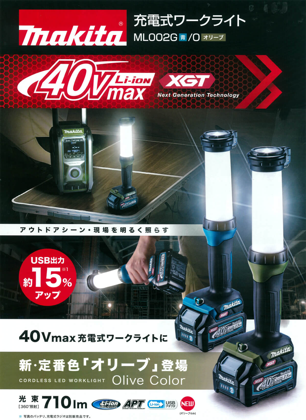 マキタ ML002GO 40Vmax充電式ワークライト（本体のみ）オリーブ
