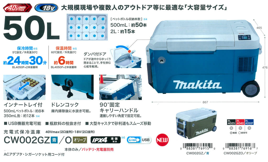 マキタ CW002GZ 充電式保冷温庫(50L)青 (本体のみ/バッテリ・充電器