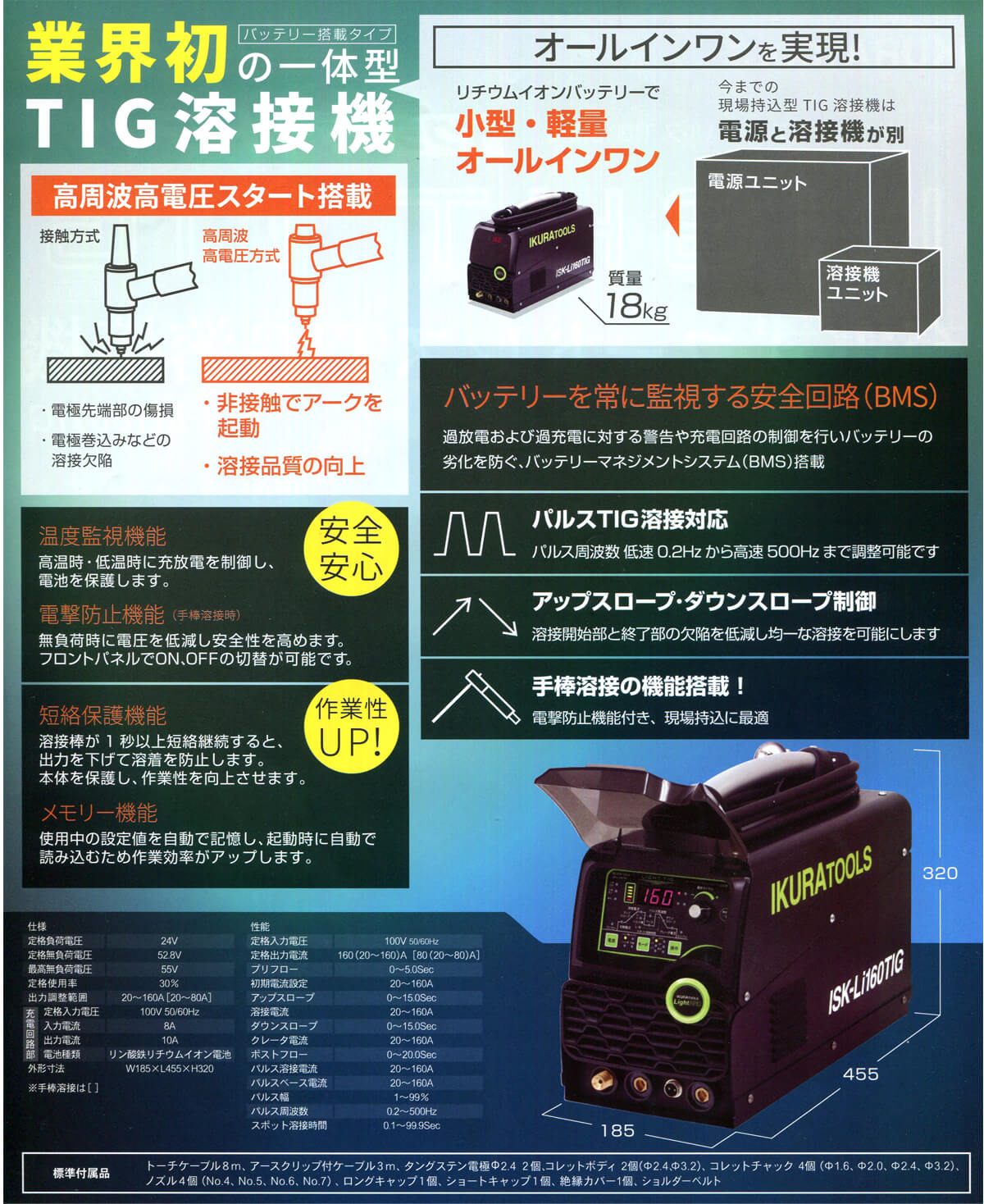 イクラ ISK-Li160TIG ライトティグ 充電式コードレスTIG溶接機【数量限定特価】 ウエダ金物【公式サイト】