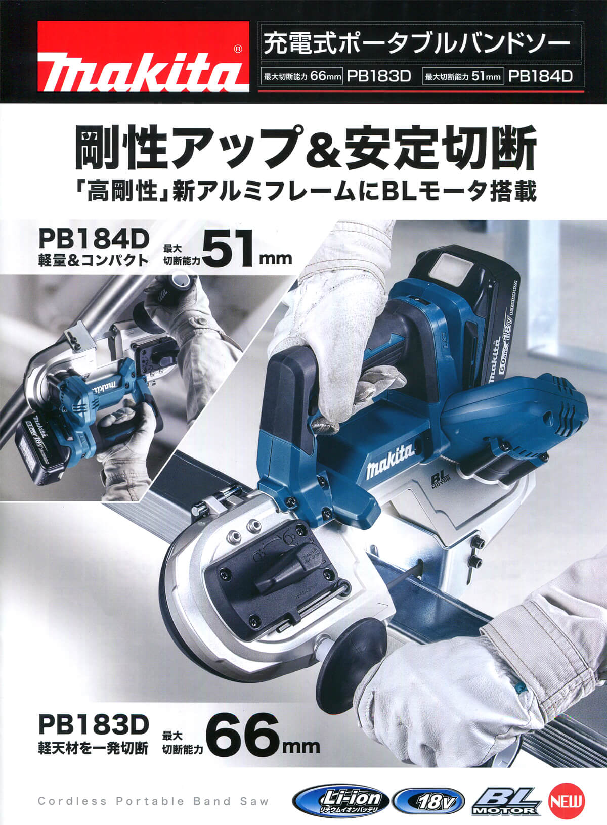 マキタ マキタ[makita] 18V-6.0Ah 66mm 充電式ポータブルバンドソー PB183DRGX 電動工具