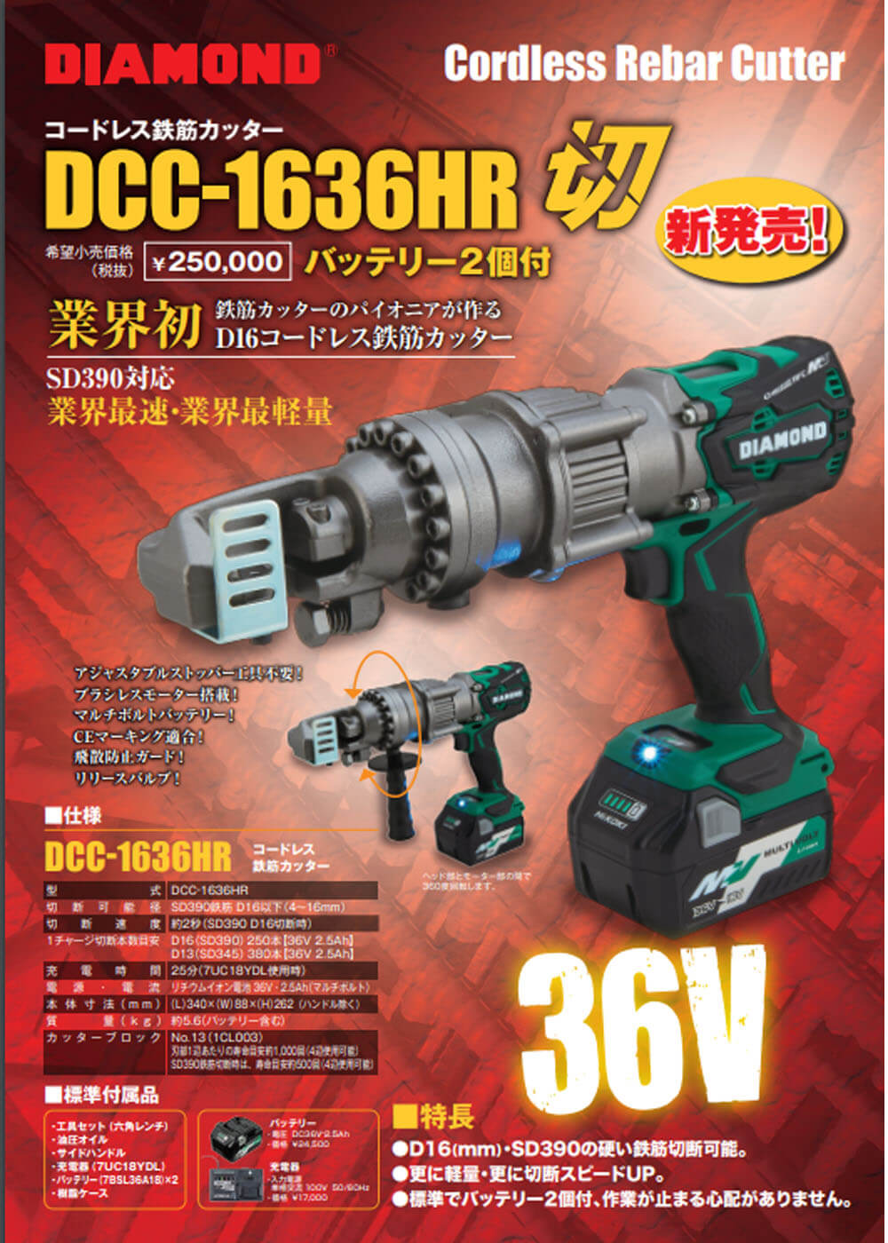 IKK DCC-1636HR 36Vコードレス鉄筋カッター ウエダ金物【公式サイト】