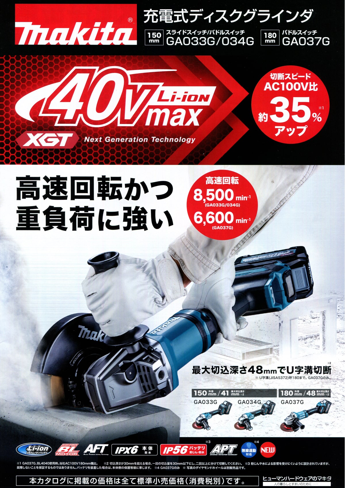 マキタ GA037GRMX 40Vmax充電式ディスクグラインダ 180mm ウエダ金物【公式サイト】