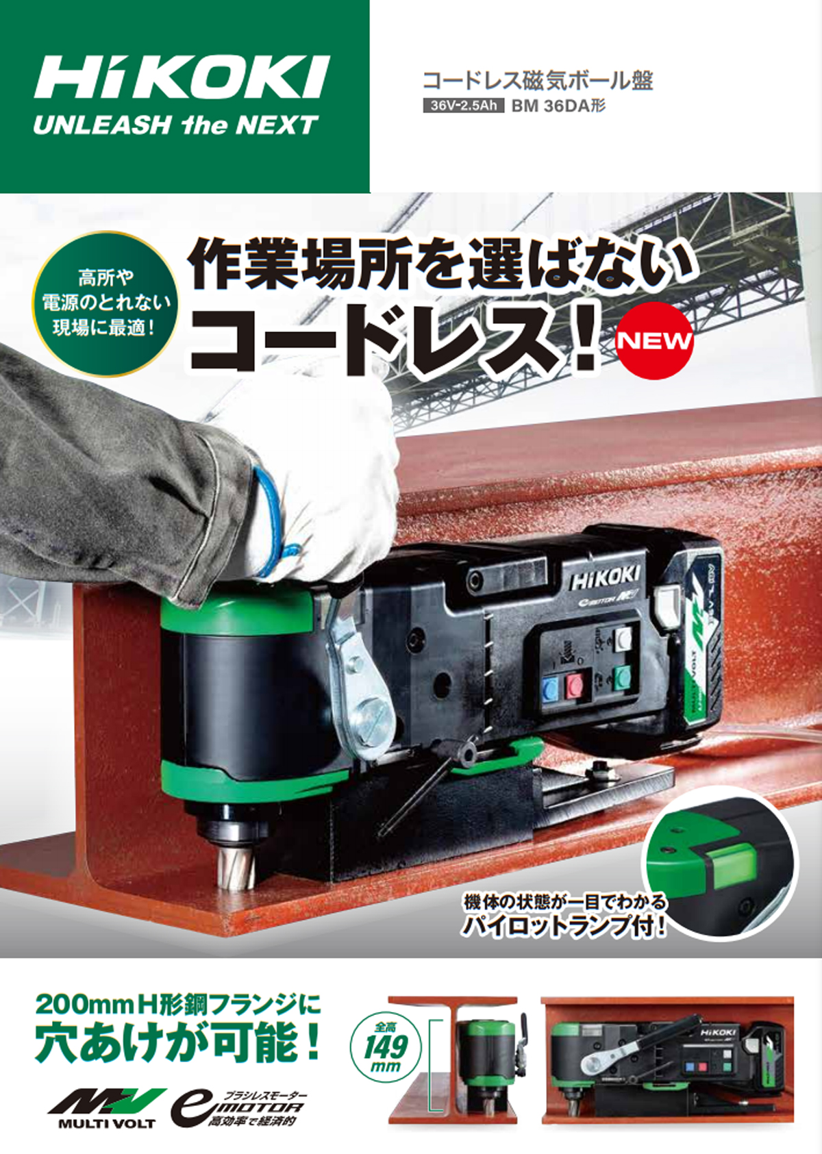 4個まで郵便OK HiKOKI HiKOKI BM36DA(2XP) コードレス磁気ボール盤 36V-2.5Ah(電池2個・充電器・ケース付) 