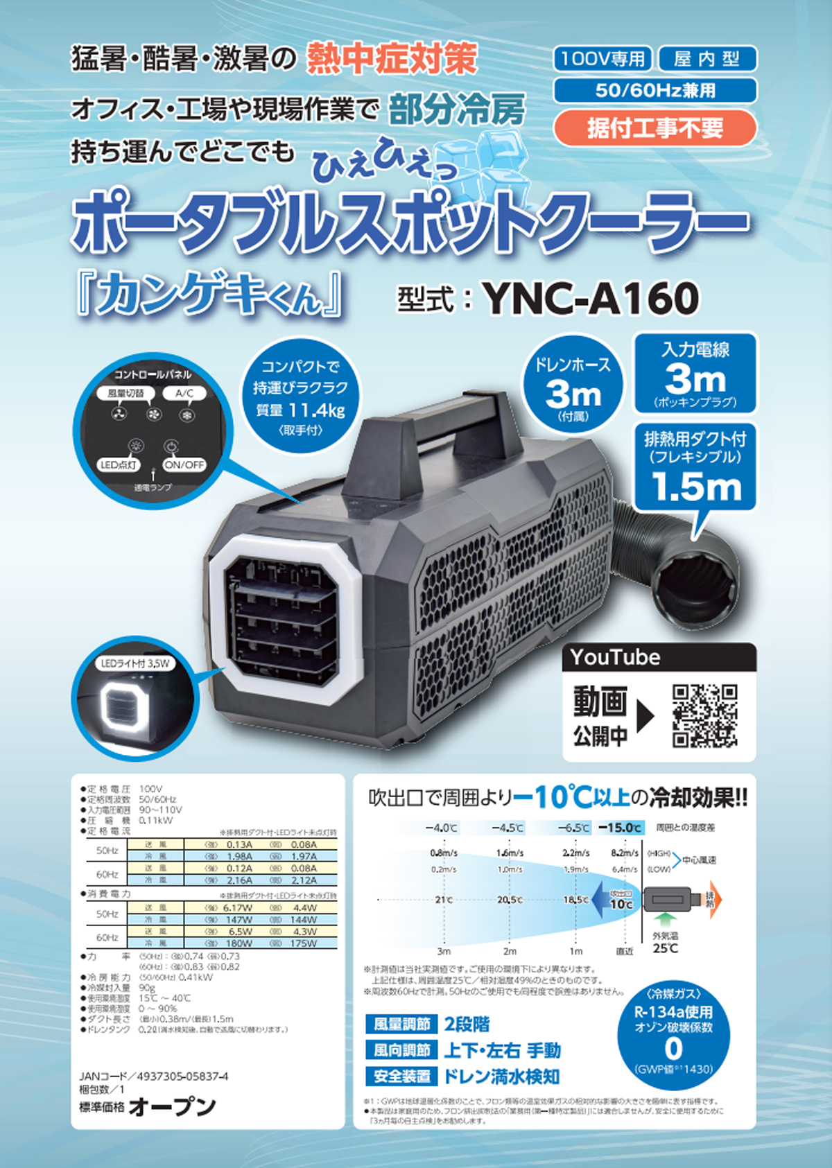 カンゲキくん 日動工業 ポータブルスポットクーラー YNC-A160-