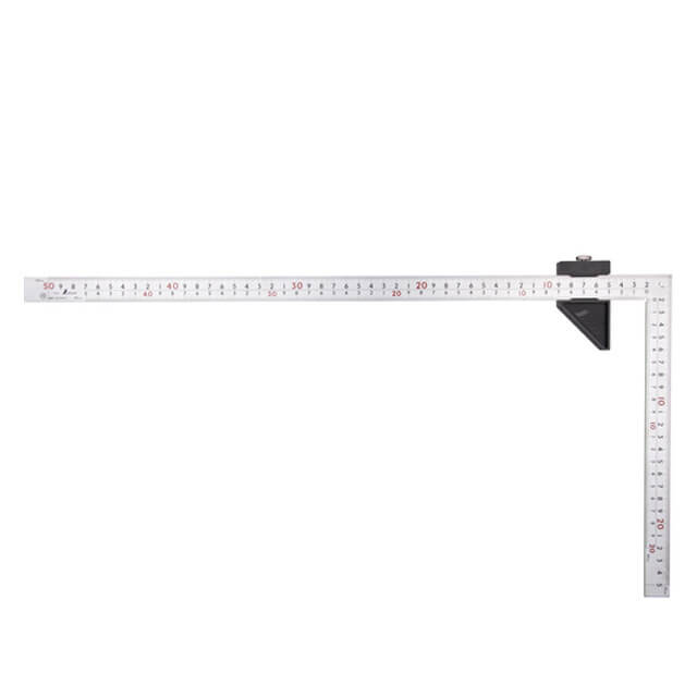 シンワ 12443 曲尺 厚手広巾 シルバー 50㎝ 表裏同目 8段目盛曲尺用ストッパー付