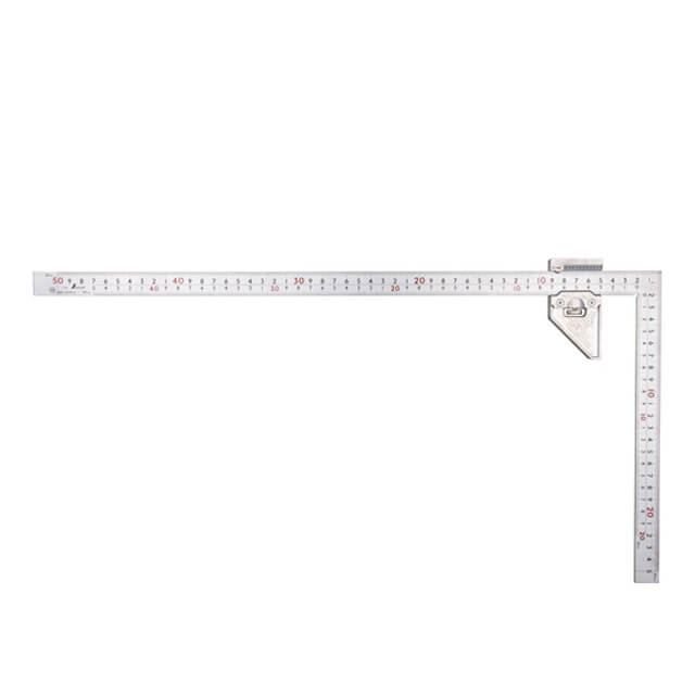 シンワ 12487 曲尺 厚手広巾 シルバー 50cm 表裏同目 8段目盛 曲尺用ストッパー金属製付