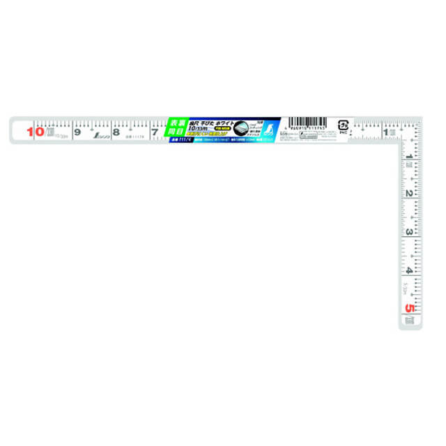 シンワ 11174 曲尺平ぴた ホワイト 1尺 表裏同目
