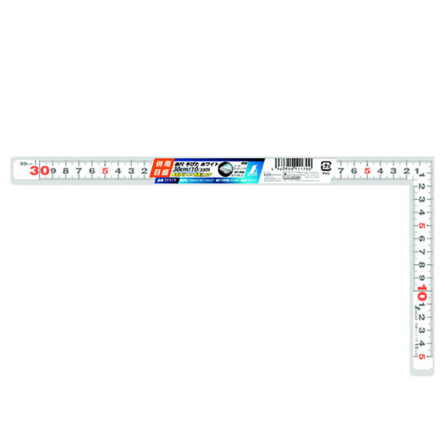 シンワ 11179 曲尺平ぴた ホワイト 30㎝/1尺 併用目盛