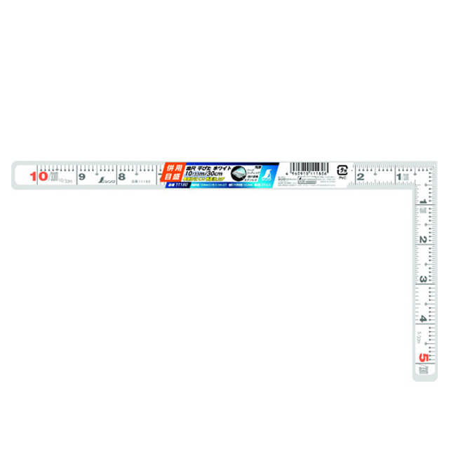 シンワ 11180 曲尺平ぴた ホワイト 1尺/30㎝ 併用目盛