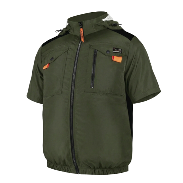 COVELL 空調冷風服 ハーネス対応フード付半袖 カーキ Sサイズ G2-green-S