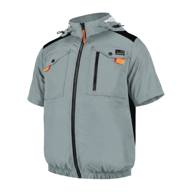 COVELL 空調冷風服 ハーネス対応フード付半袖 アッシュグレー Sサイズ G2-LT-GY-S