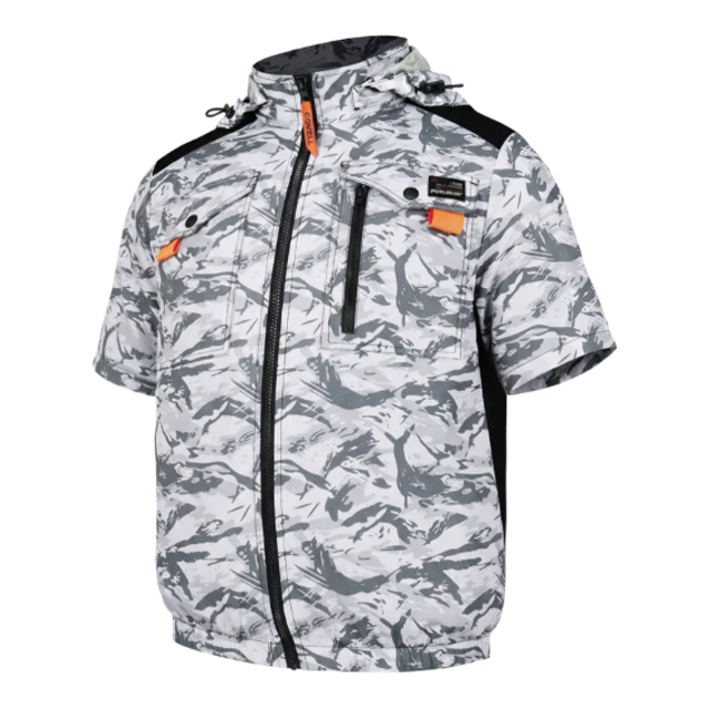 COVELL 空調冷風服 ハーネス対応フード付半袖 ホワイト迷彩 Sサイズ G2-1-S