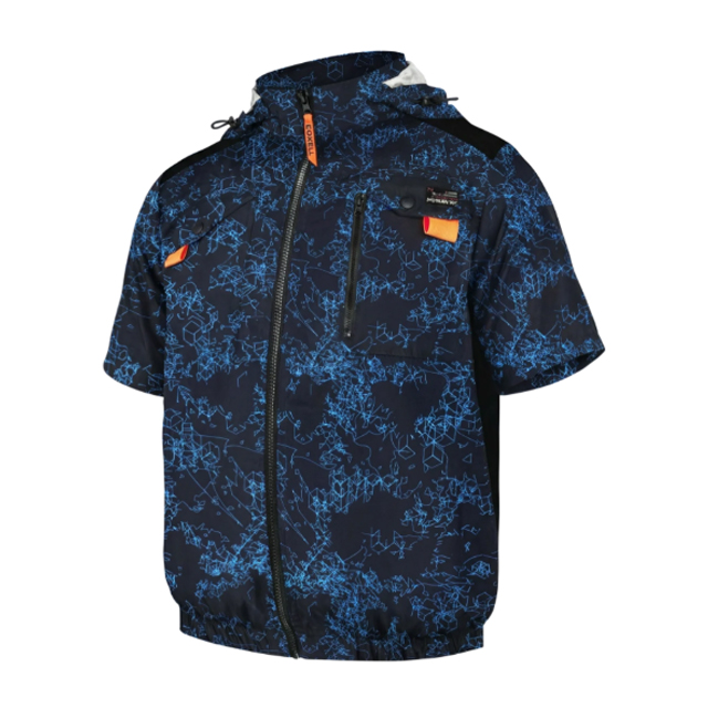 COVELL 空調冷風服 ハーネス対応フード付半袖 紺迷彩 Sサイズ G2-4-S