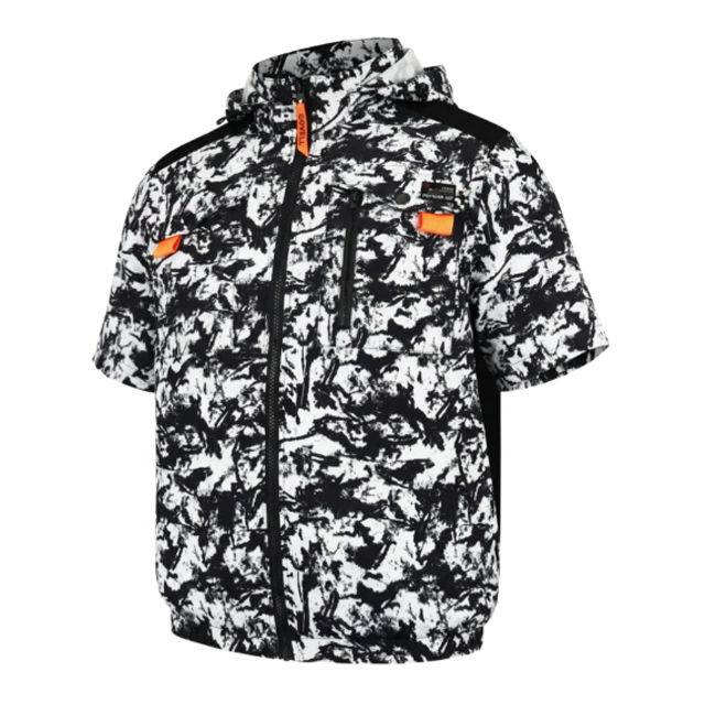 COVELL 空調冷風服 ハーネス対応フード付半袖 白黒迷彩 Sサイズ G2-6-S